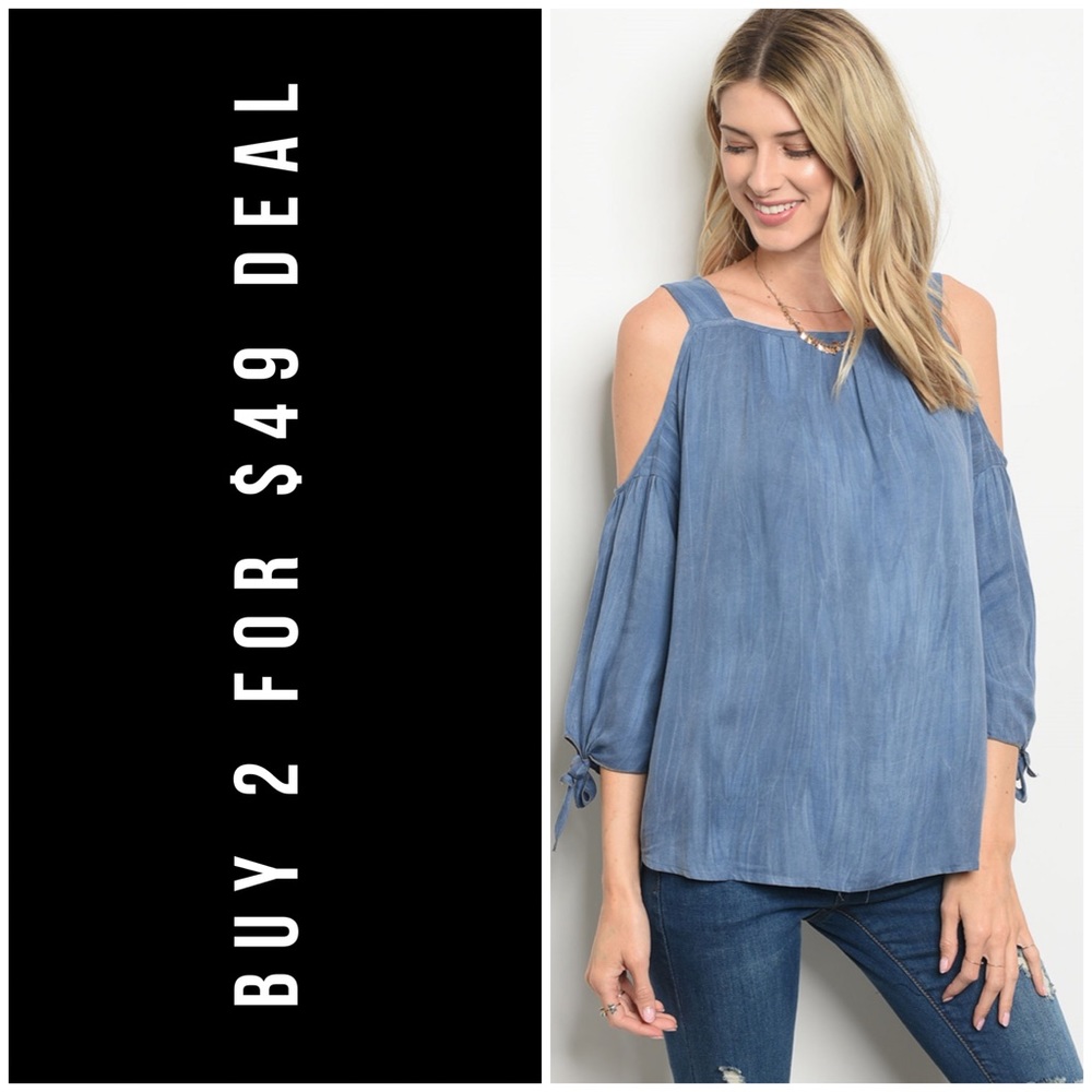 BLUE MINERAL WASH COLD SHOULDER TOP